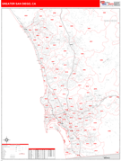 Greater San Diego Metro Area Digital Map Red Line Style